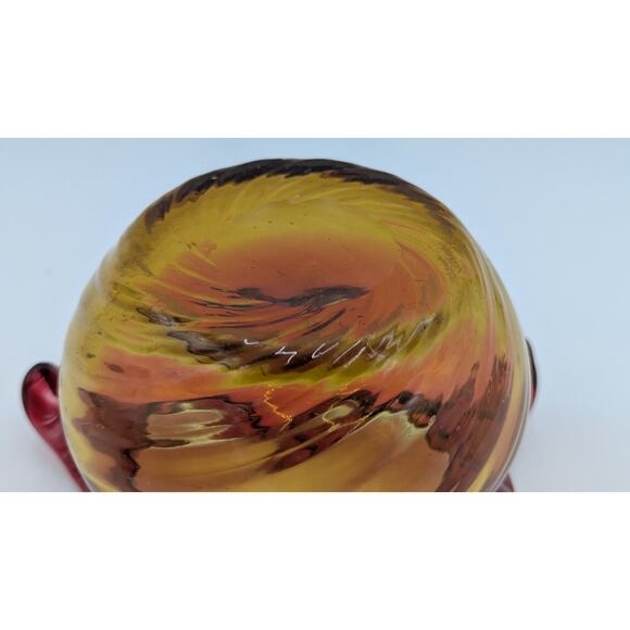 Vintage Red and Amber Amberina Optic Swirl Ruffle Top Vase Bowl - Picture 11 of 14